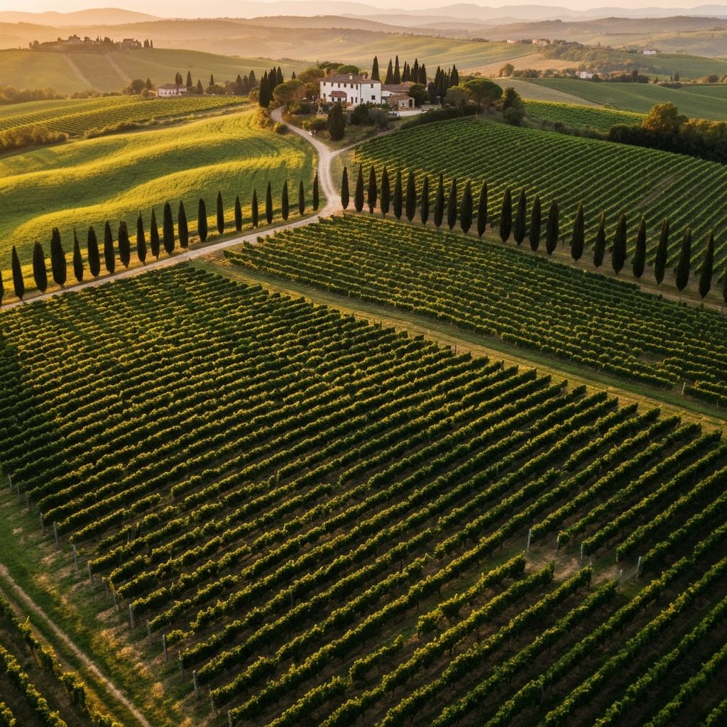 Vigneto italiano al tramonto
