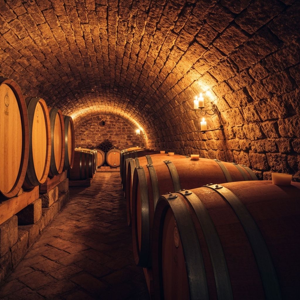 Cantina italiana con botti di legno